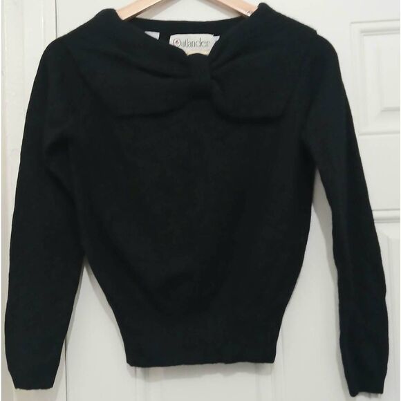 Vintage outlander womens small angora soft wool bow collar sweater black - Picture 1 of 6